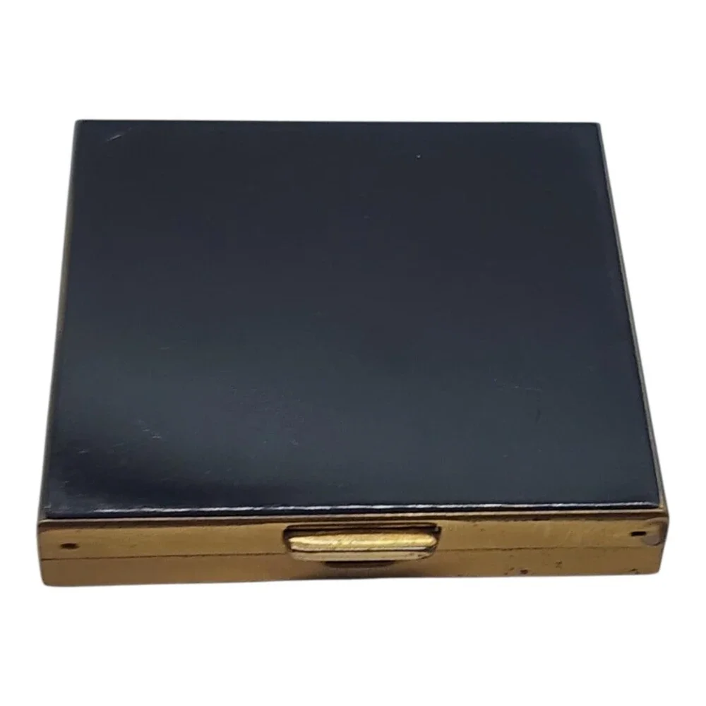 Vintage Volupte Black Gold Scroll Powder Compact Mirror Puff Unused Orig Card